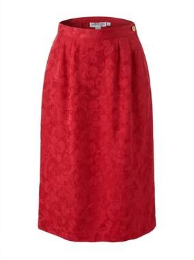 Vintage Geoffrey Craig 100% Silk Floral Jacquard Midi Skirt Women Size 8P